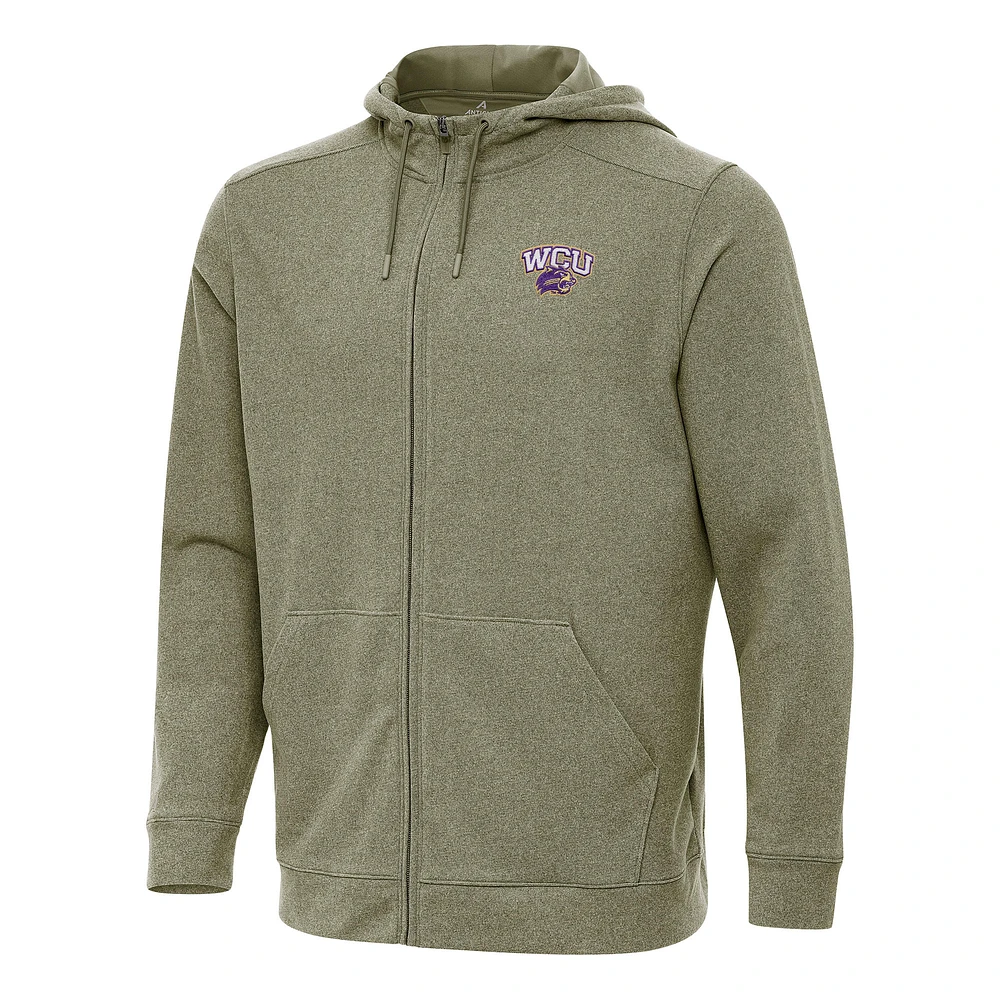 Men's Antigua Heather Olive Western Carolina Catamounts Effortless Full-Zip Hoodie Jacket