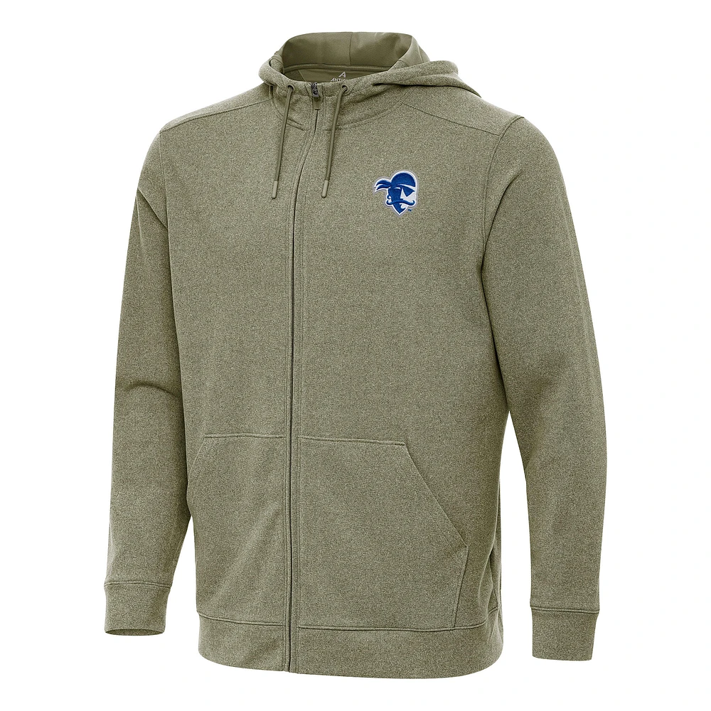 Men's Antigua Heather Olive Seton Hall Pirates Effortless Full-Zip Hoodie Jacket