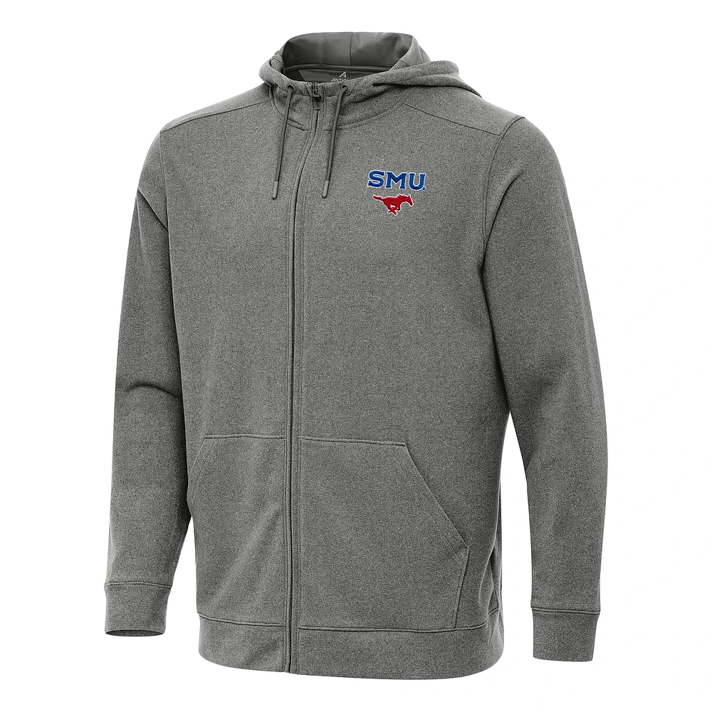 Men's Antigua Heather Charcoal SMU Mustangs Effortless Full-Zip Hoodie Jacket