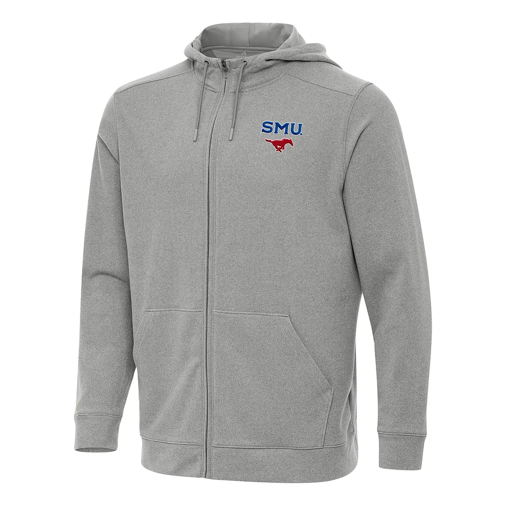 Men's Antigua Heather SMU Mustangs Effortless Full-Zip Hoodie Jacket