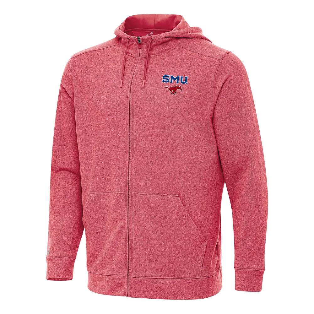Men's Antigua Heather Red SMU Mustangs Effortless Full-Zip Hoodie Jacket