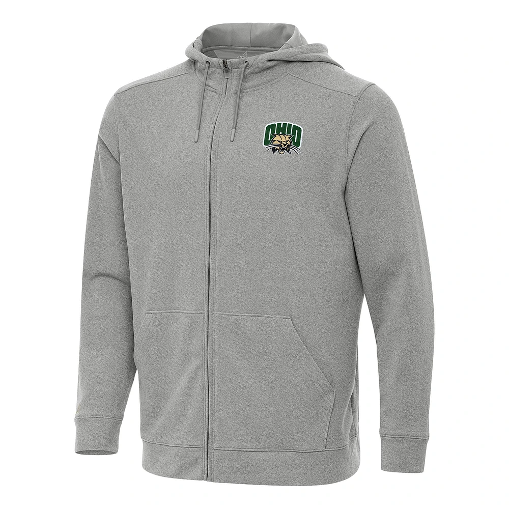 Men's Antigua Heather Ohio Bobcats Effortless Full-Zip Hoodie Jacket