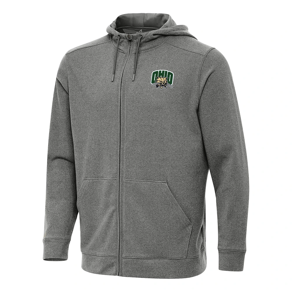Men's Antigua Heather Charcoal Ohio Bobcats Effortless Full-Zip Hoodie Jacket