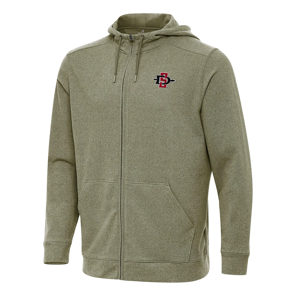 Men's Antigua Heather Olive San Diego State Aztecs Effortless Full-Zip Hoodie Jacket