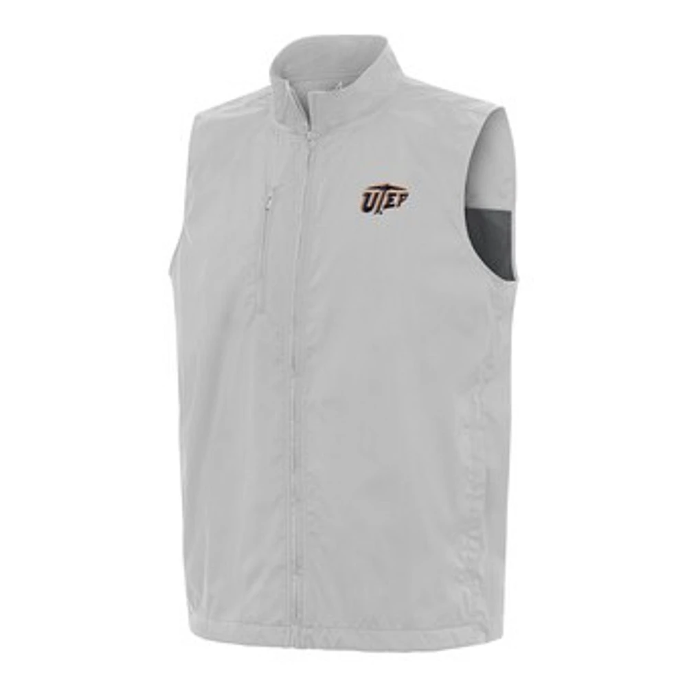 Men's Antigua Heather Gray UTEP Miners Brisk Full-Zip Vest