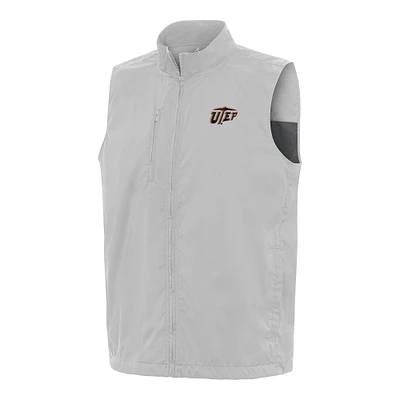 Men's Antigua Heather Gray UTEP Miners Brisk Full-Zip Vest