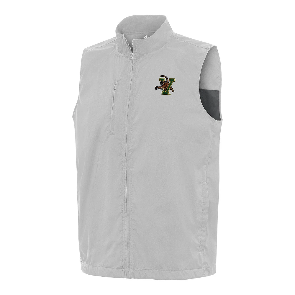 Men's Antigua Heather Gray Vermont Catamounts Brisk Full-Zip Vest
