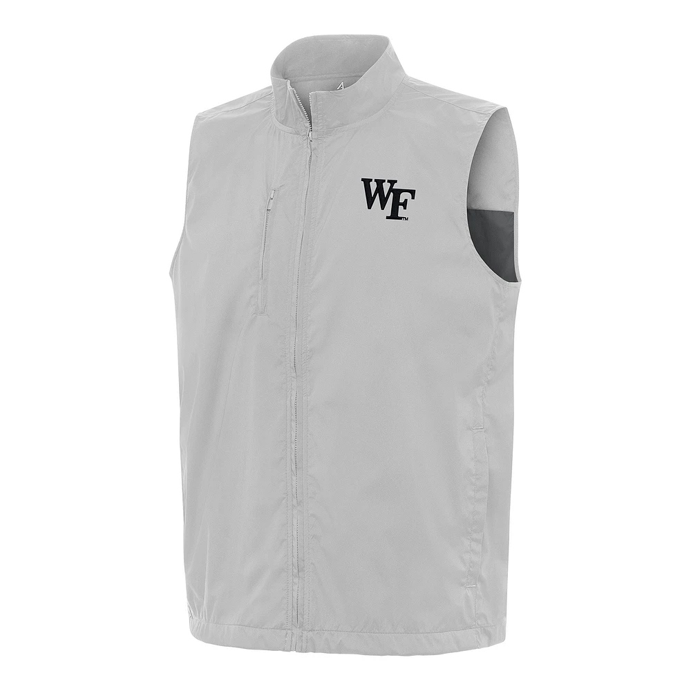 Men's Antigua Heather Gray Wake Forest Demon Deacons Brisk Full-Zip Vest