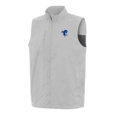 Men's Antigua Heather Gray Seton Hall Pirates Brisk Full-Zip Vest