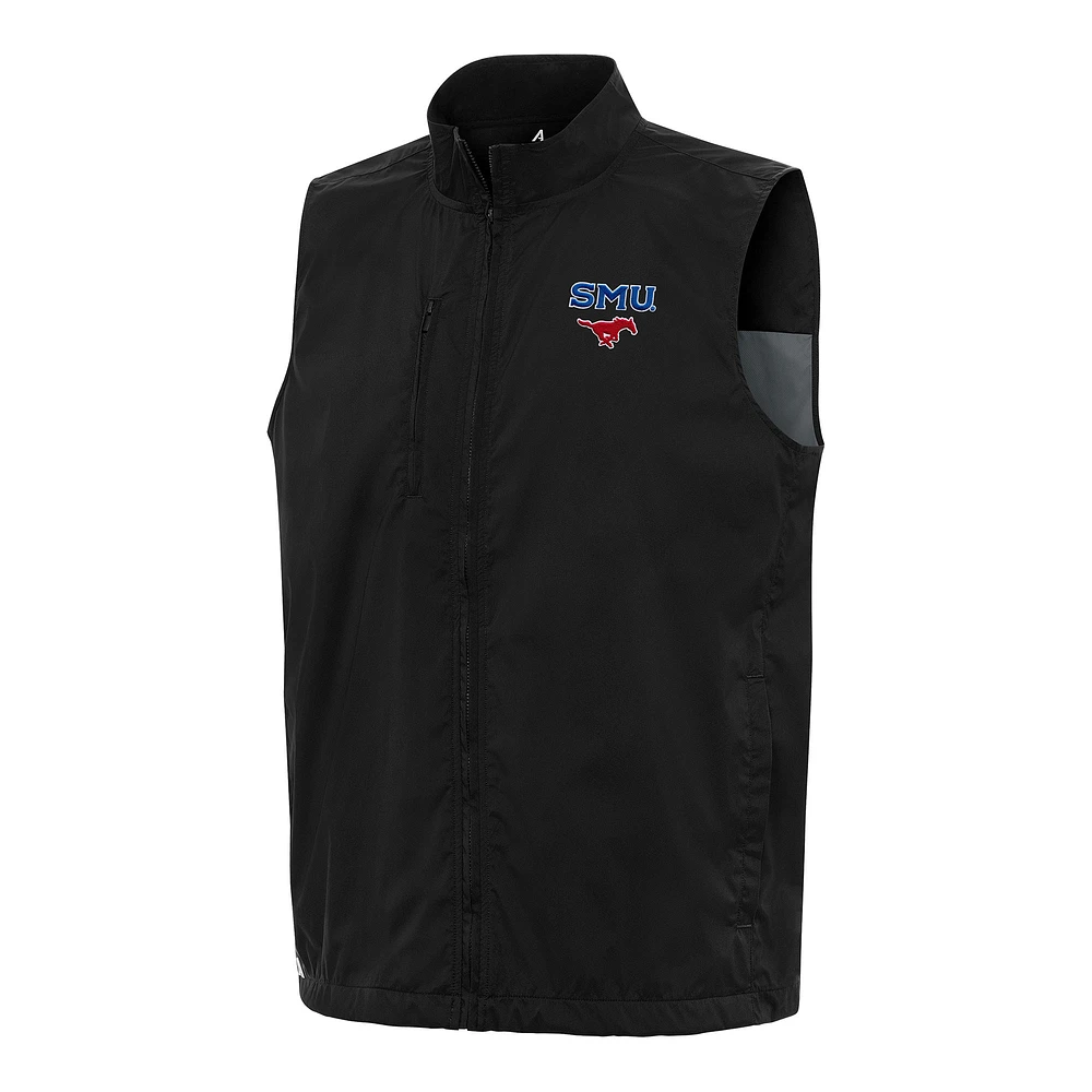 Men's Antigua Black SMU Mustangs Brisk Full-Zip Vest