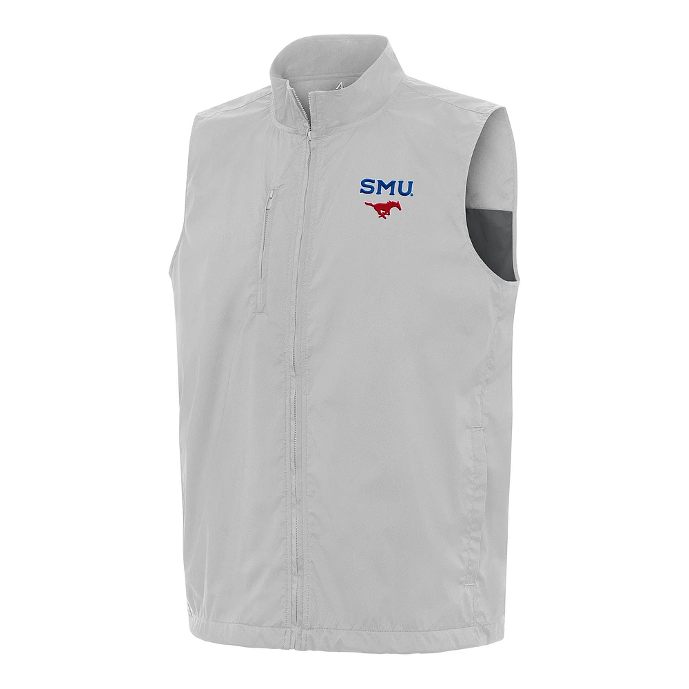 Men's Antigua Heather Gray SMU Mustangs Brisk Full-Zip Vest