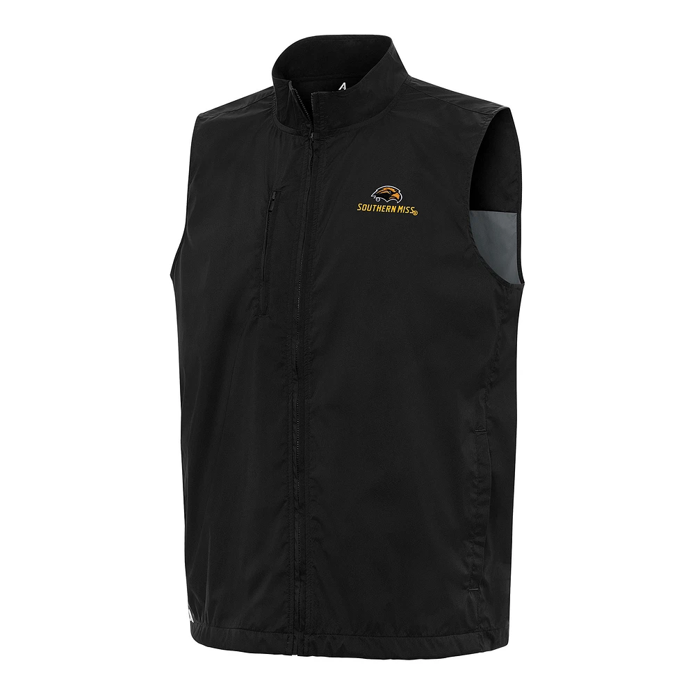 Men's Antigua Black Southern Miss Golden Eagles Brisk Full-Zip Vest