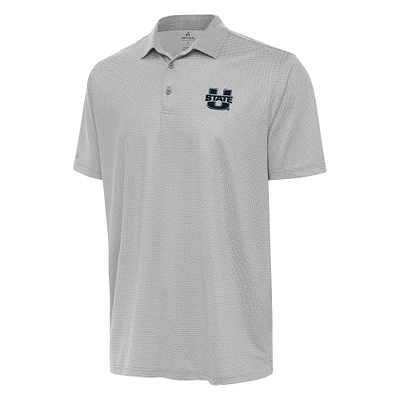 Men's Antigua Gray/White Utah State Aggies Rings Polo