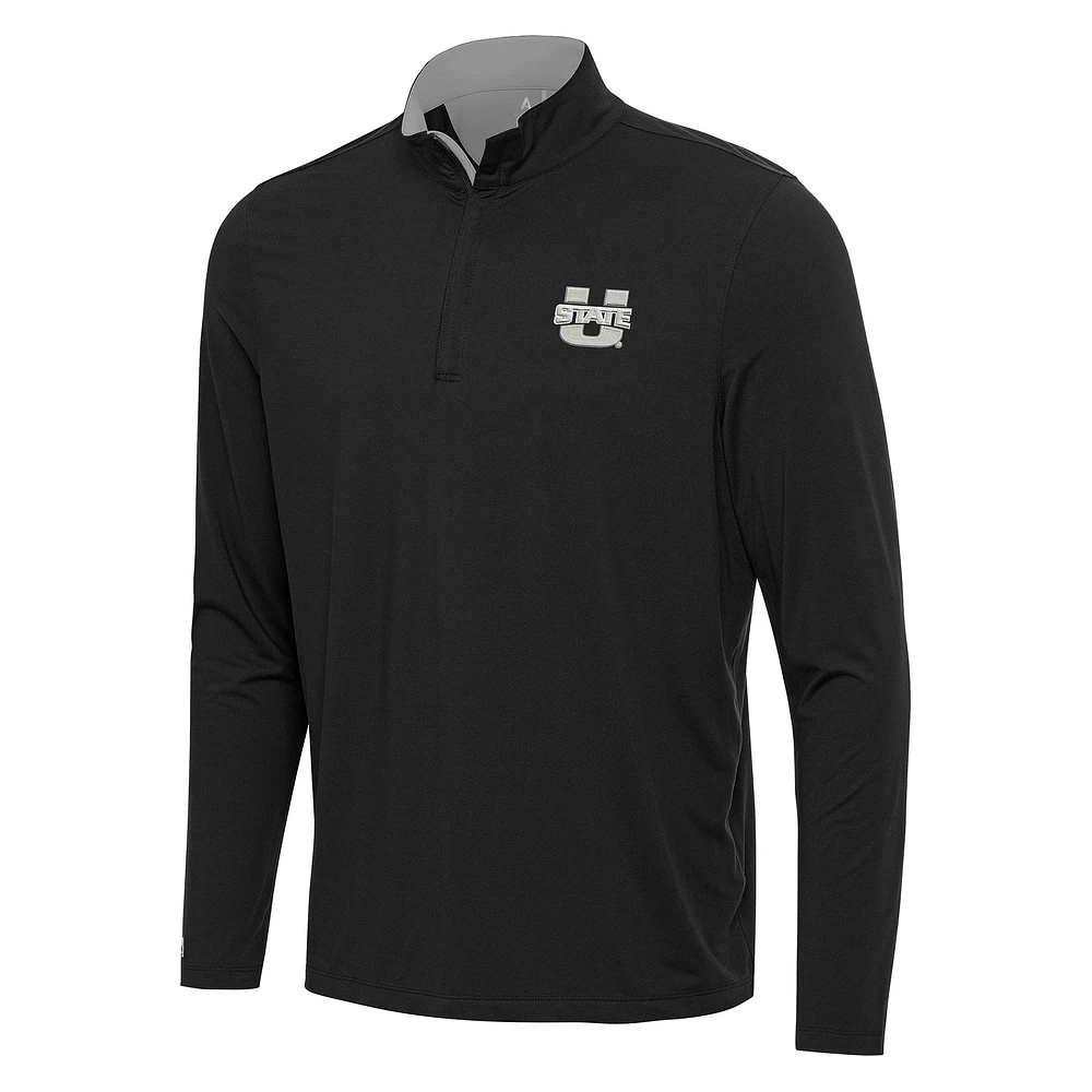 Men's Antigua Black/Gray Utah State Aggies Content Quarter-Zip Pullover Top
