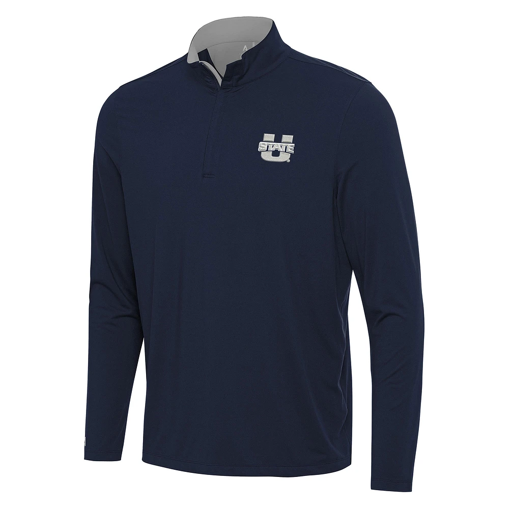 Men's Antigua Navy/Gray Utah State Aggies Content Quarter-Zip Pullover Top