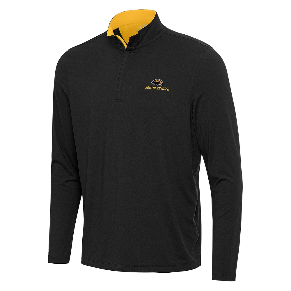 Men's Antigua Black/Gold Southern Miss Golden Eagles Content Quarter-Zip Pullover Top