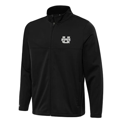 Men's Antigua Black Utah State Aggies Links 2 Full-Zip Golf Jacket