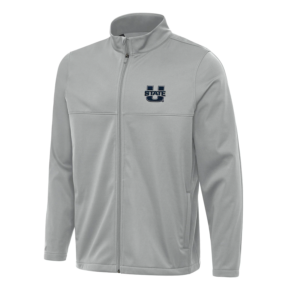 Men's Antigua Gray Utah State Aggies Links 2 Full-Zip Golf Jacket