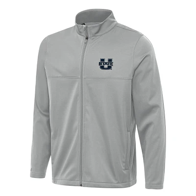 Men's Antigua Gray Utah State Aggies Links 2 Full-Zip Golf Jacket