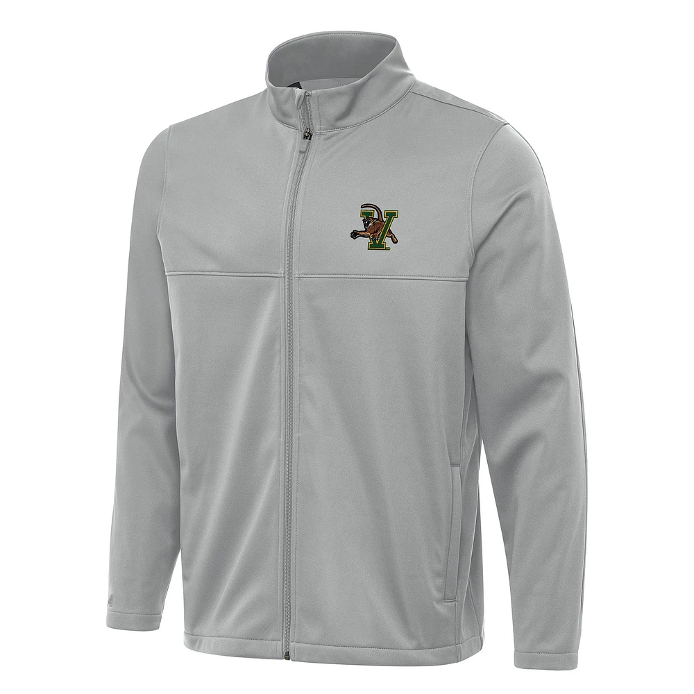 Men's Antigua Gray Vermont Catamounts Links 2 Full-Zip Golf Jacket