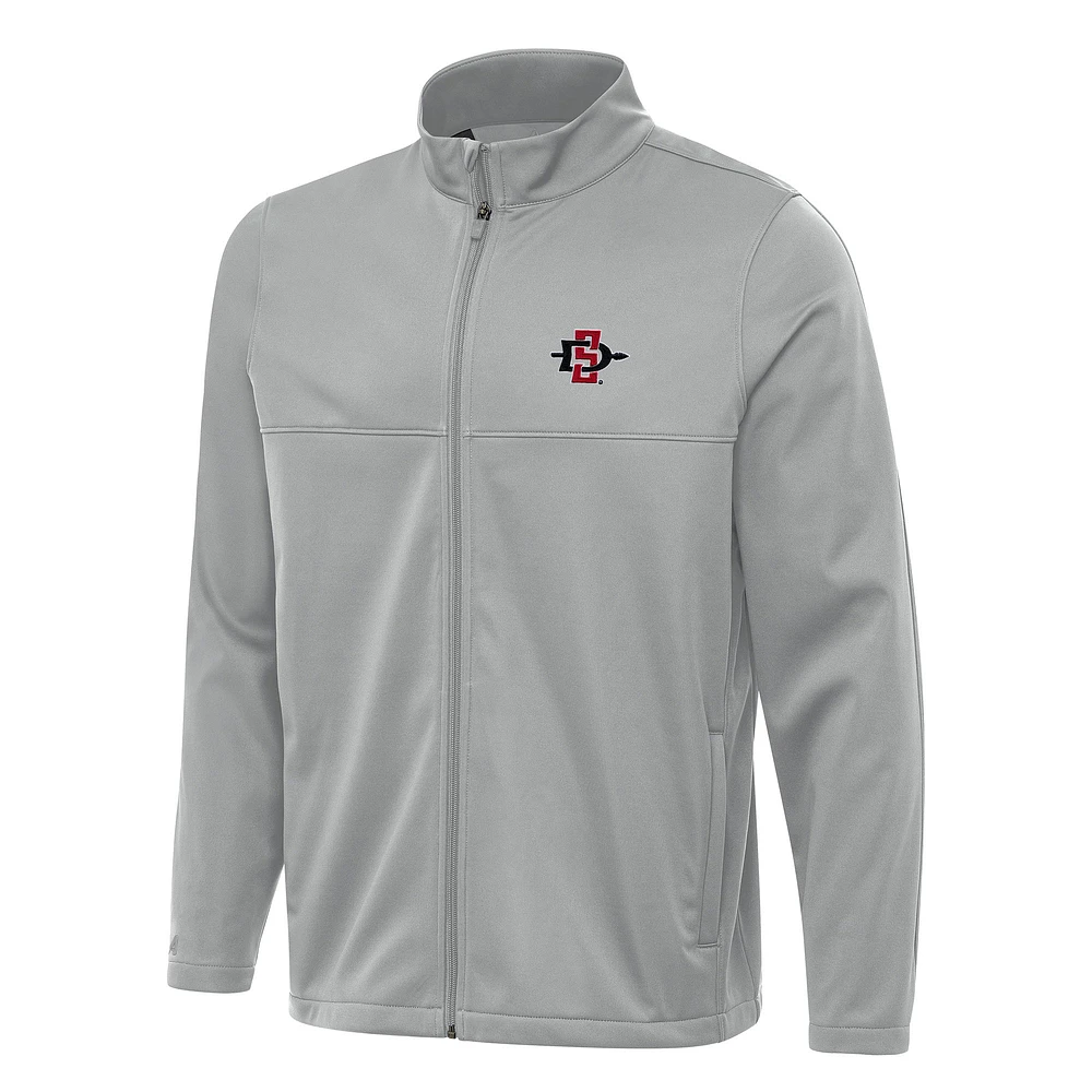 Men's Antigua Gray San Diego State Aztecs Links 2 Full-Zip Golf Jacket
