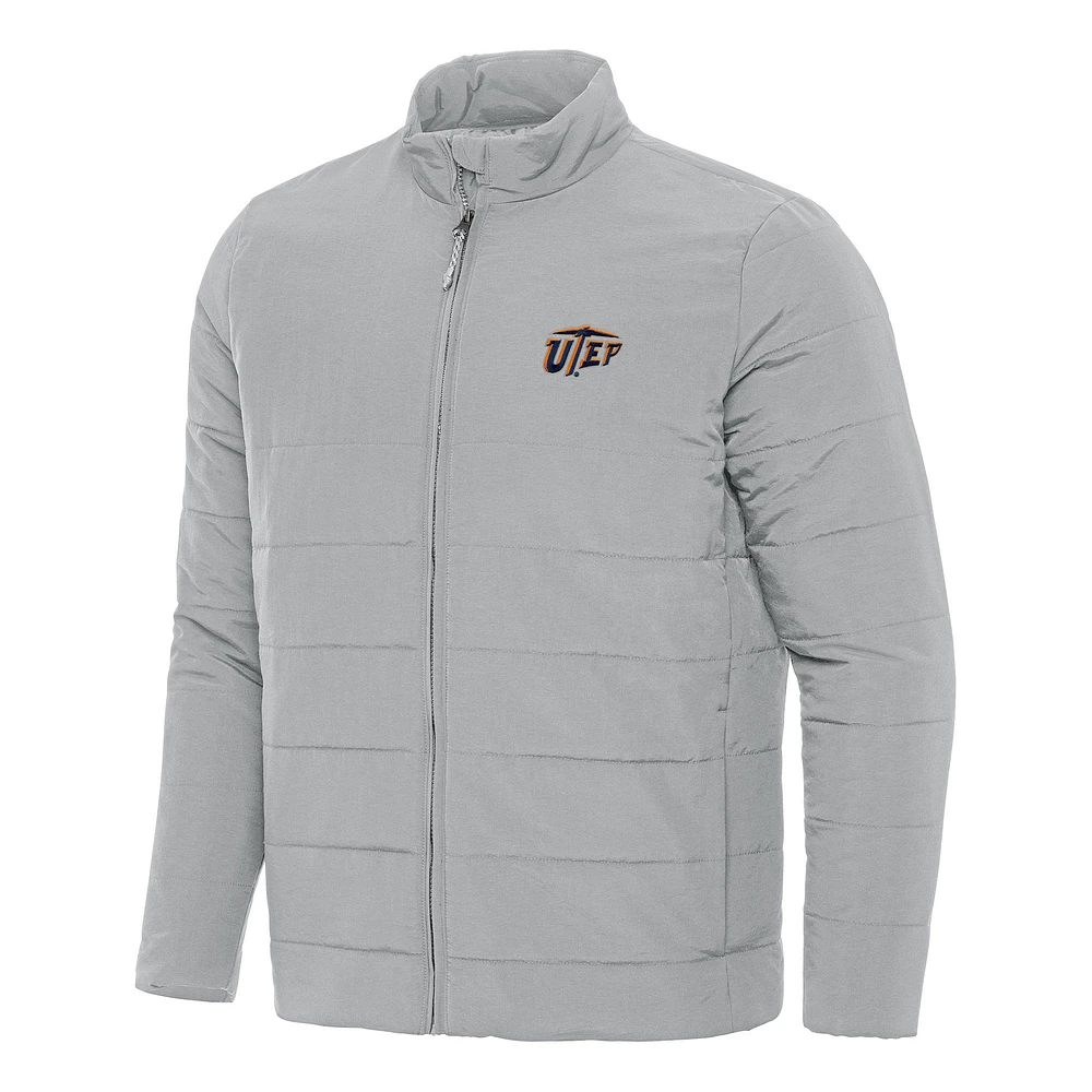 Men's Antigua Gray UTEP Miners Swelter Full-Zip Puffer Jacket