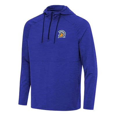 Men's Antigua Heather Royal San Jose State Spartans Spikes Raglan Quarter-Zip Hoodie