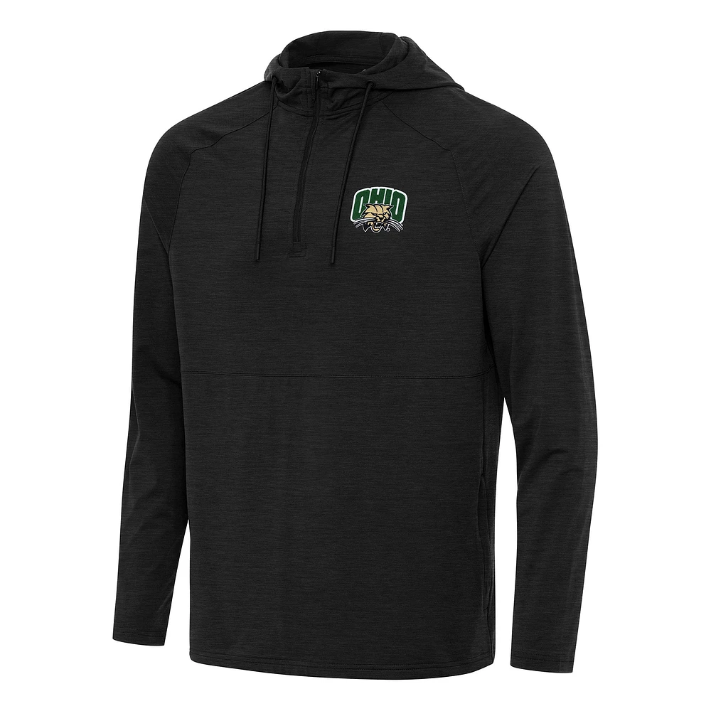 Men's Antigua Heather Ohio Bobcats Spikes Raglan Quarter-Zip Hoodie