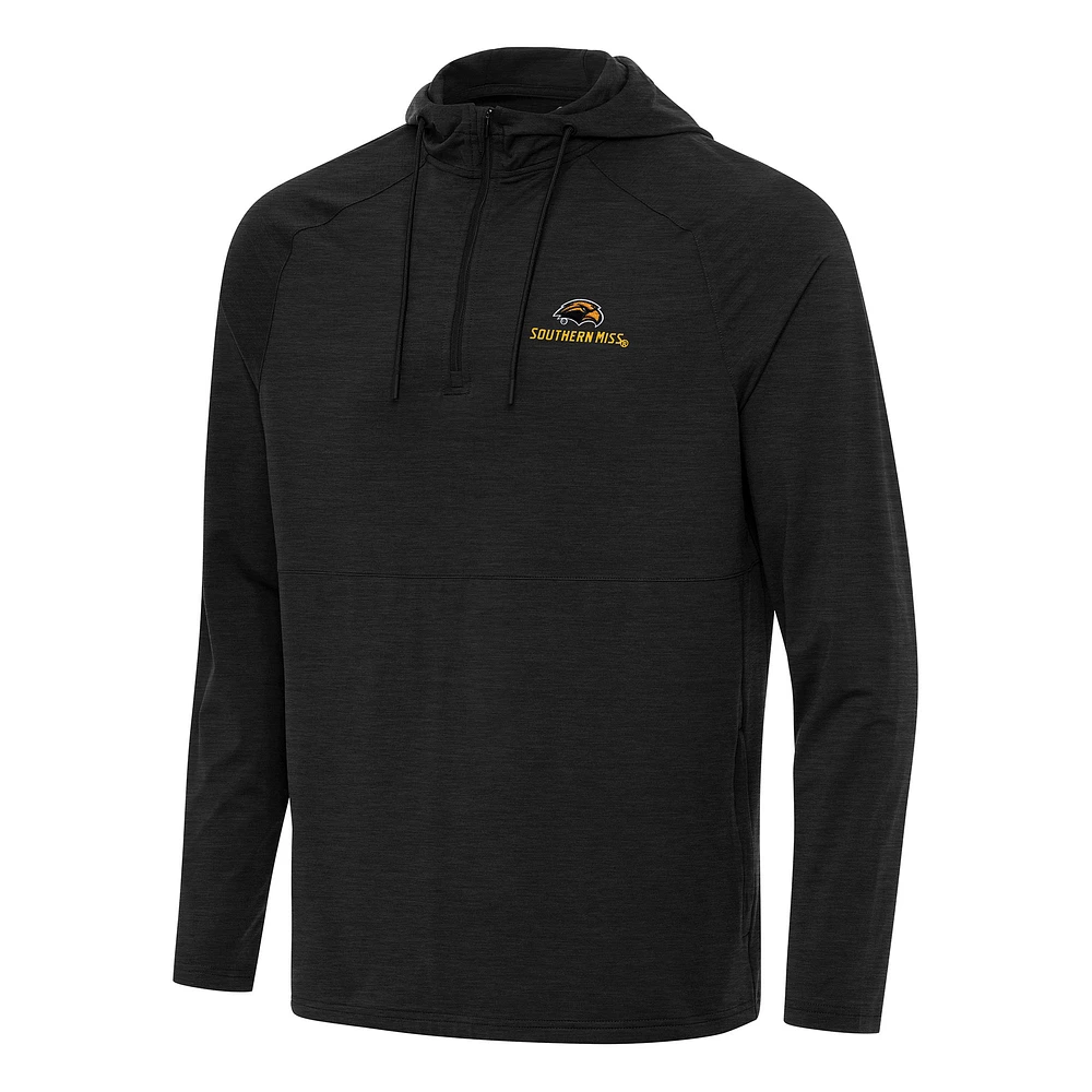 Men's Antigua Heather Southern Miss Golden Eagles Spikes Raglan Quarter-Zip Hoodie