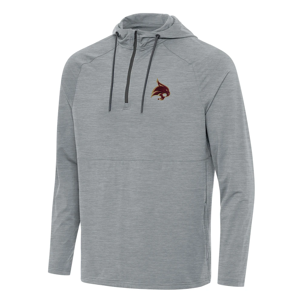 Men's Antigua Heather Gray Texas State Bobcats Spikes Raglan Quarter-Zip Hoodie