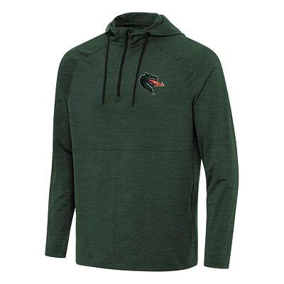 Men's Antigua Heather Green UAB Blazers Spikes Raglan Quarter-Zip Hoodie