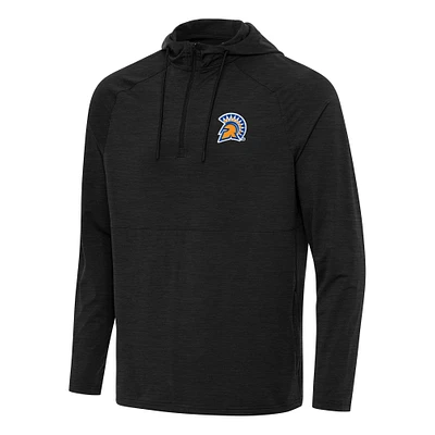 Men's Antigua Heather Black San Jose State Spartans Spikes Raglan Quarter-Zip Hoodie
