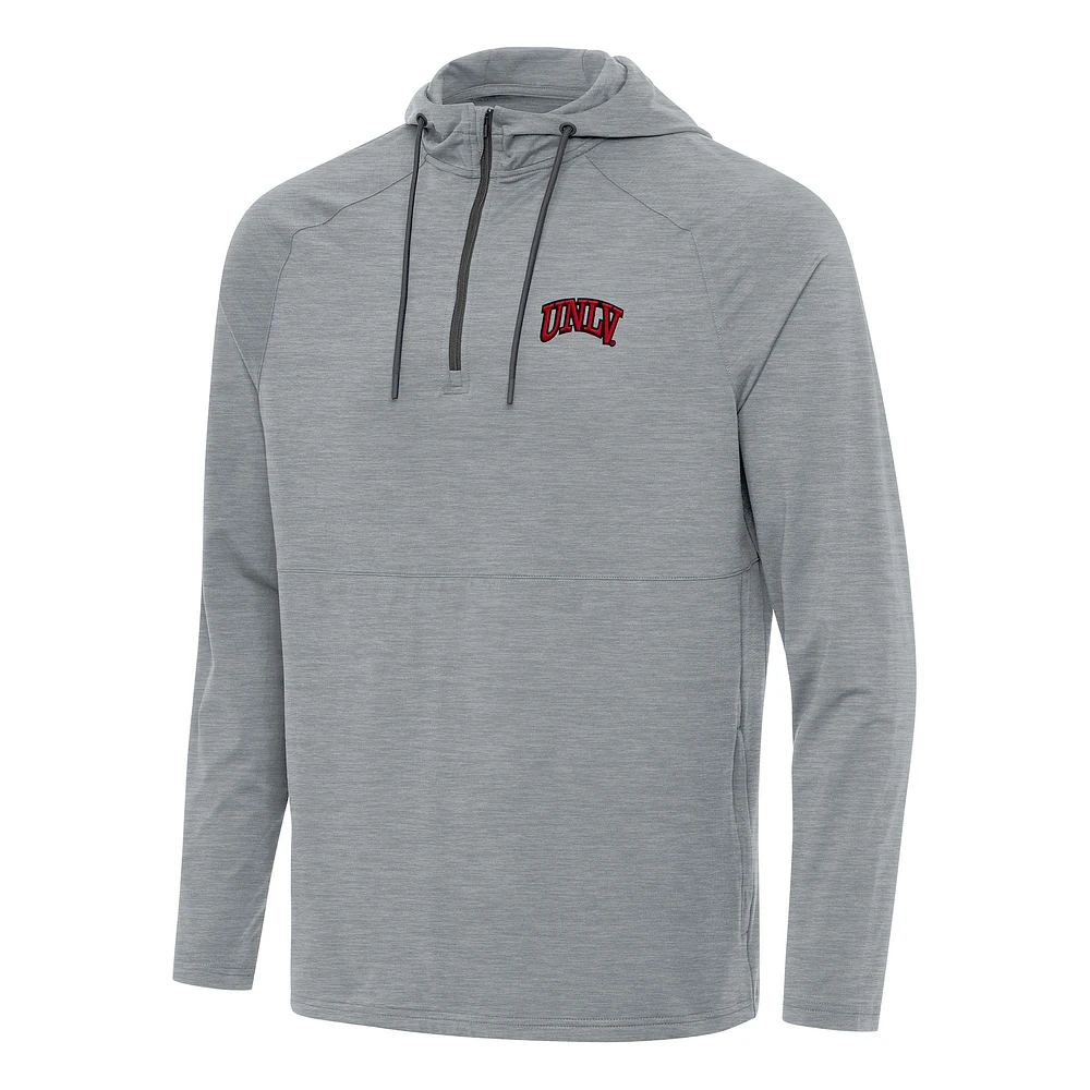 Men's Antigua Heather Gray UNLV Rebels Spikes Raglan Quarter-Zip Hoodie