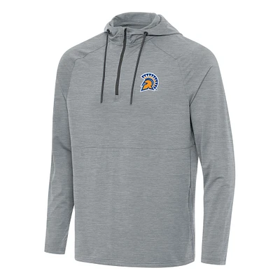 Men's Antigua Heather Gray San Jose State Spartans Spikes Raglan Quarter-Zip Hoodie