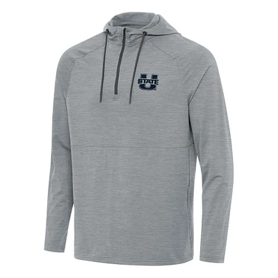 Men's Antigua Heather Gray Utah State Aggies Spikes Raglan Quarter-Zip Hoodie
