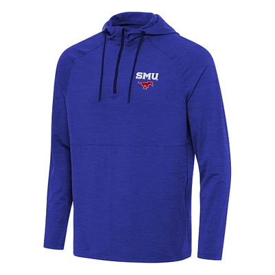 Men's Antigua Heather Royal SMU Mustangs Spikes Raglan Quarter-Zip Hoodie