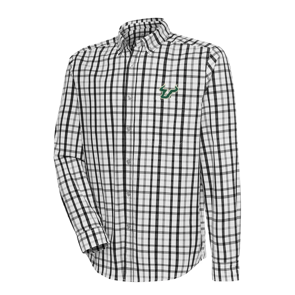 Men's Antigua Black/Gray South Florida Bulls Tending 2 Tri-Blend Long Sleeve Full-Button Shirt