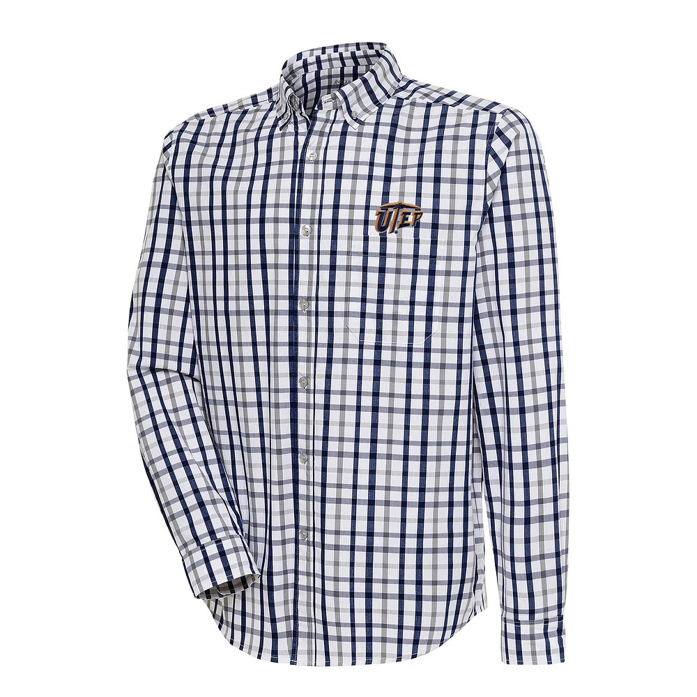 Men's Antigua Navy/Gray UTEP Miners Tending 2 Tri-Blend Long Sleeve Full-Button Shirt