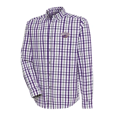 Men's Antigua /Gray Western Carolina Catamounts Tending 2 Tri-Blend Long Sleeve Full-Button Shirt