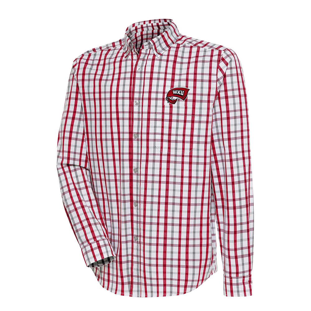 Men's Antigua Red/Gray Western Kentucky Hilltoppers Tending 2 Tri-Blend Long Sleeve Full-Button Shirt