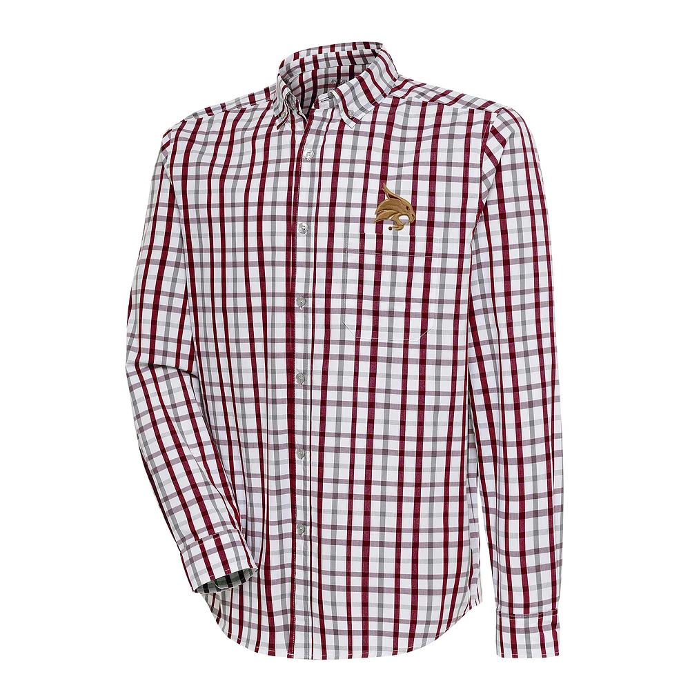 Men's Antigua Maroon/Gray Texas State Bobcats Tending 2 Tri-Blend Long Sleeve Full-Button Shirt