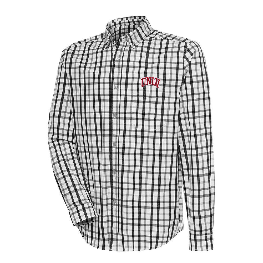 Men's Antigua Black/Gray UNLV Rebels Tending 2 Tri-Blend Long Sleeve Full-Button Shirt