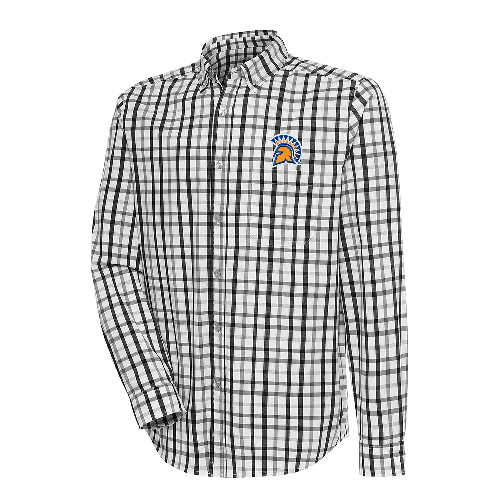 Men's Antigua Black/Gray San Jose State Spartans Tending 2 Tri-Blend Long Sleeve Full-Button Shirt