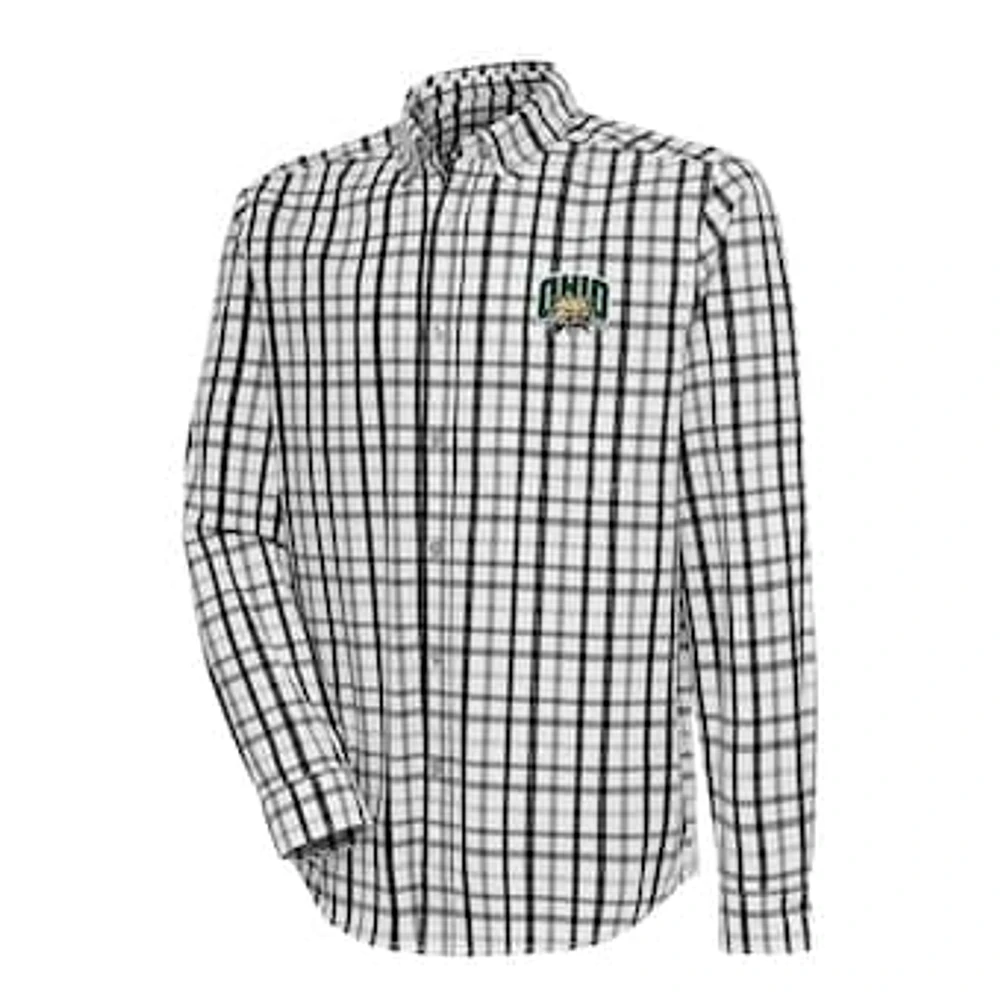 Men's Antigua Black/Gray Ohio Bobcats Tending 2 Tri-Blend Long Sleeve Full-Button Shirt