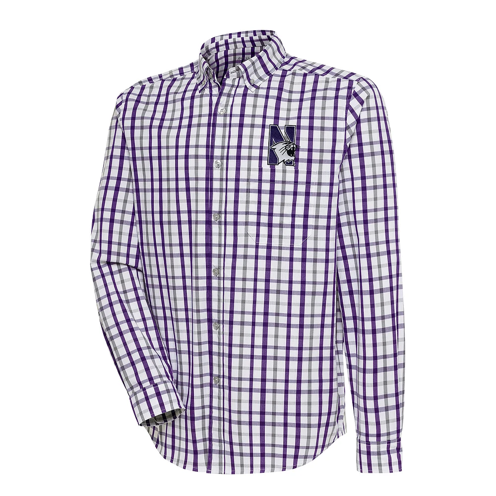 Men's Antigua Purple/Gray Northwestern Wildcats Tending 2 Tri-Blend Long Sleeve Full-Button Shirt