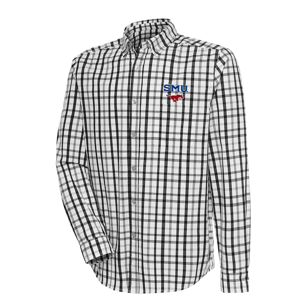 Men's Antigua Black/Gray SMU Mustangs Tending 2 Button-Down Long Sleeve Shirt