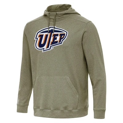 Men's Antigua Heather Olive UTEP Miners Cloud Pullover Hoodie