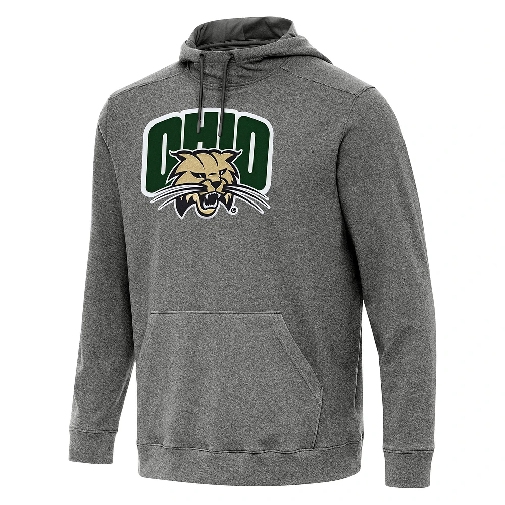 Men's Antigua Heather Charcoal Ohio Bobcats Cloud Pullover Hoodie