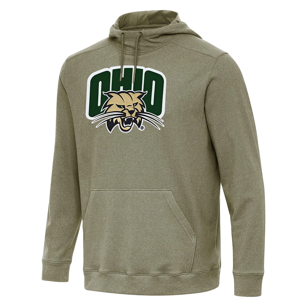 Men's Antigua Heather Olive Ohio Bobcats Cloud Pullover Hoodie