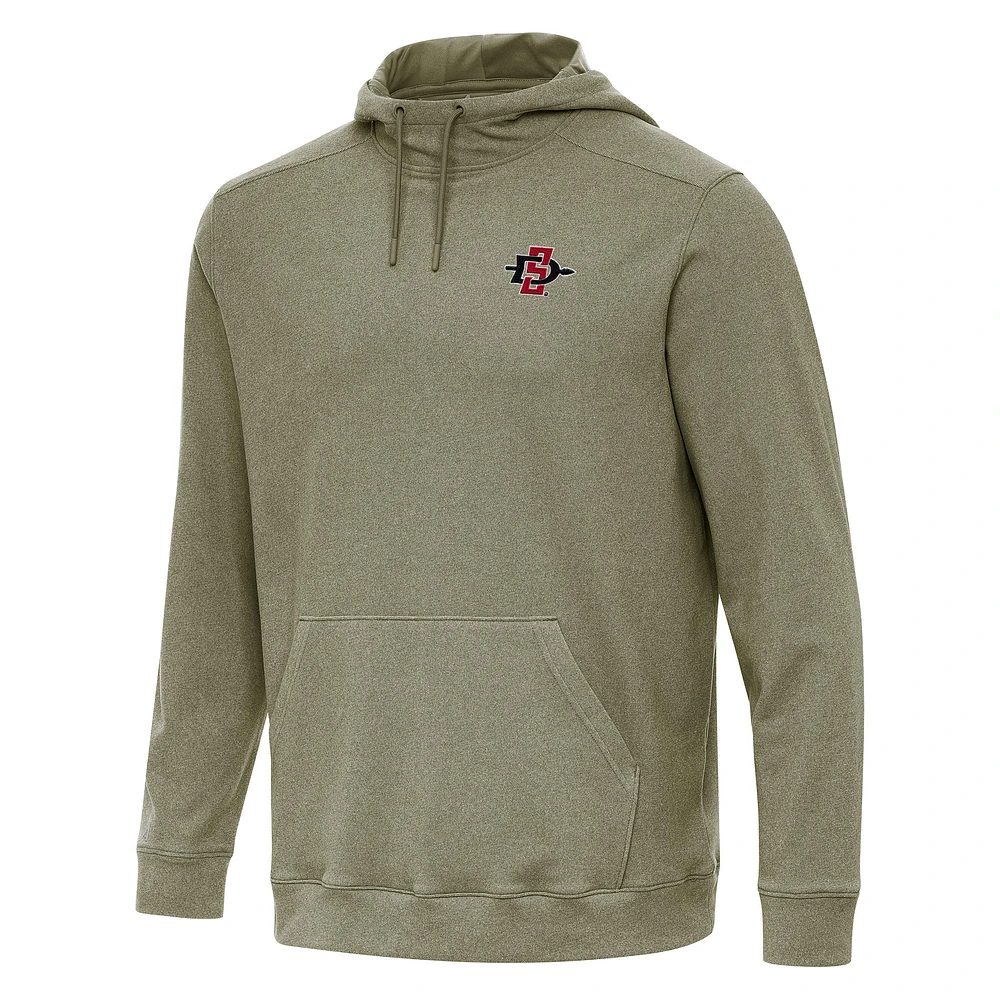 Men's Antigua Heather Olive San Diego State Aztecs Cloud Pullover Hoodie